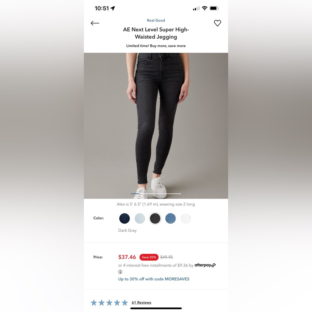 American Eagle Next Level Super High-Waisted Jegging in Dark Gray